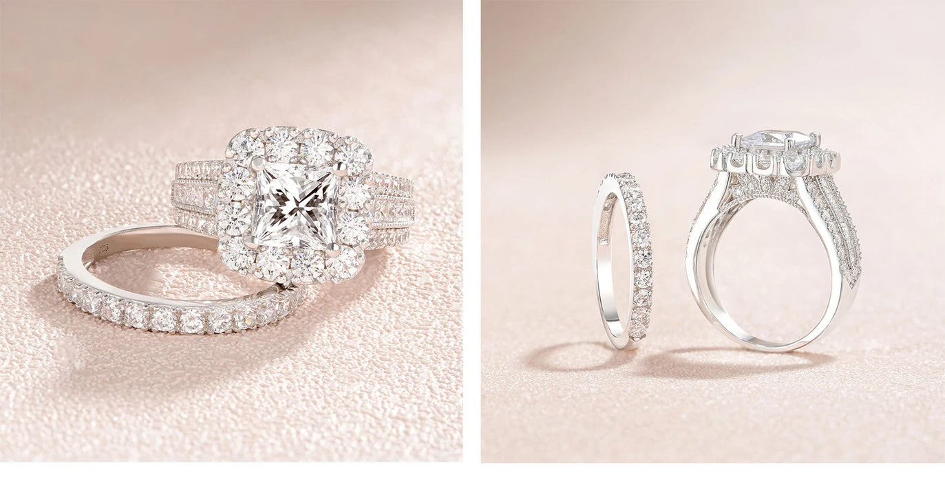 Bridal Ring Set – 7.5mm Princess Cut Cubic Zirconia SF