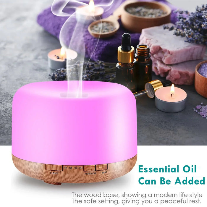 Aroma Diffuser – Compact Wood Grain Design with 7-Color Night Light