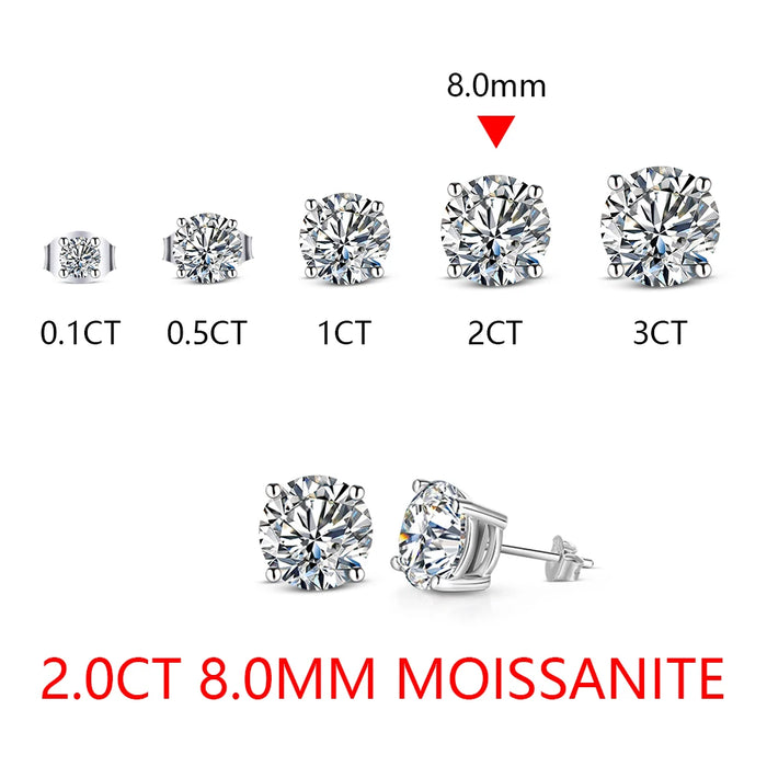 Moissanite Stud Earrings – 2ct D-Color Round Cut