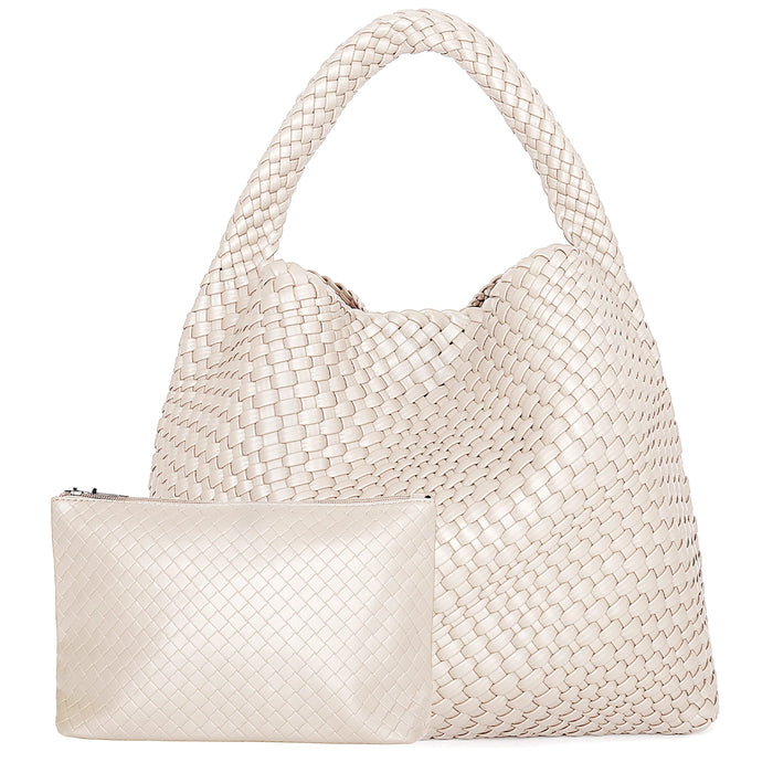 Woven Tote Bag  with Purse for Women – Large Soft Leather Shoulder Bag for Work, Beach & Travel - Samanta Factory