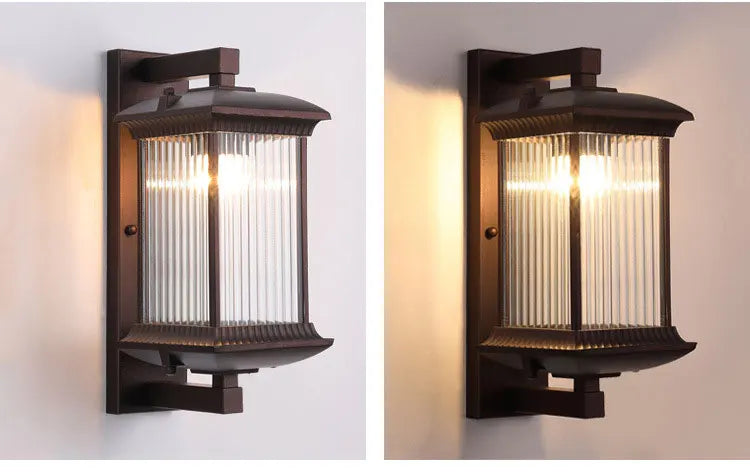 Vintage Wall Lamp – Brown Aluminum & Glass Sconce for Indoor & Outdoor Spaces