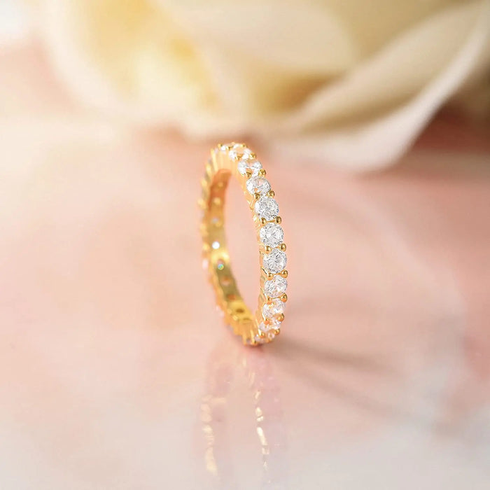 Sterling Silver CZ Eternity Stackable Ring – Women’s Round Cut Wedding Band SF