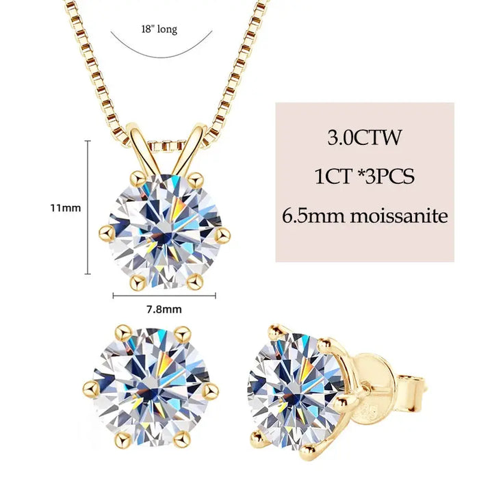 Classic Moissanite Pendant & Stud Earrings Set with Certificate SF