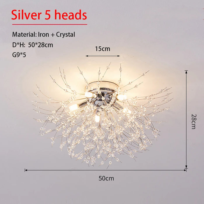 Crystal Dandelion Ceiling Light – 4-Light Nordic Chandelier for Living Room & Dining Room