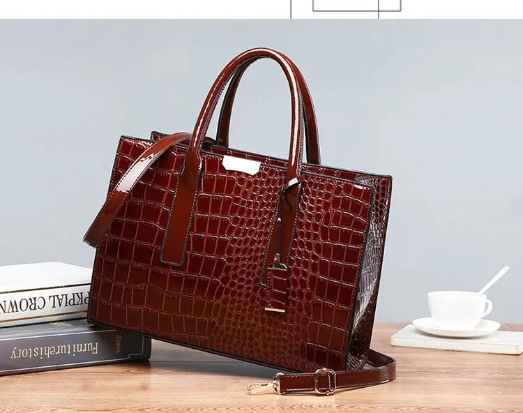Luxury Crocodile Pattern Handbag – Large Capacity Vintage Women’s Leather Tote Shoulder Bag SF