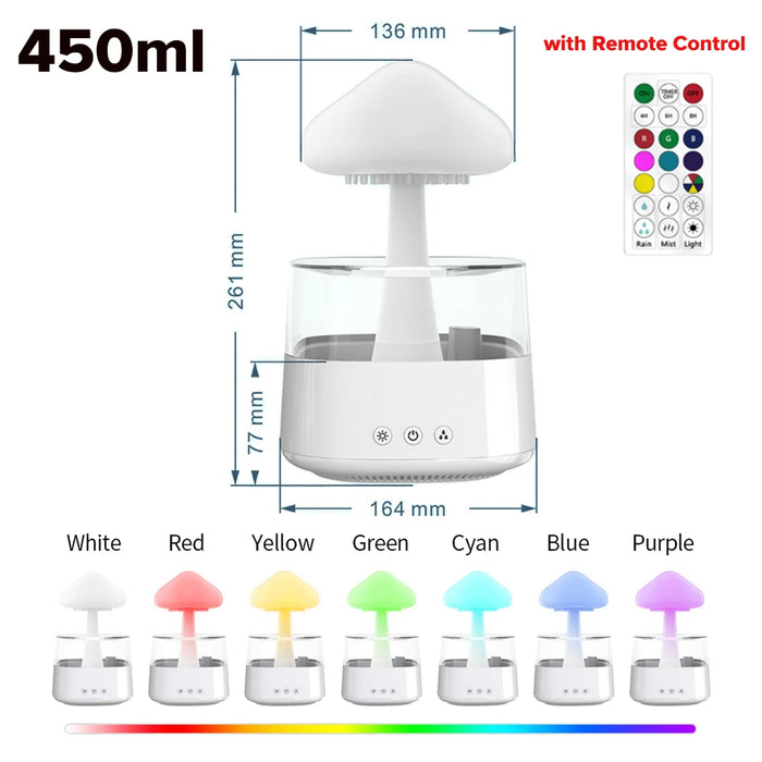 Mushroom Rain Cloud Humidifier – 7-Color LED & Aromatherapy Diffuser for Relaxation & Skin Hydration - Samanta Factory