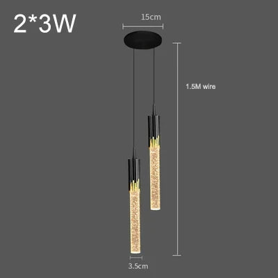 Modern Black & Gold LED Pendant Light – Crystal Rod Design for Ambient Lighting - Samanta Factory