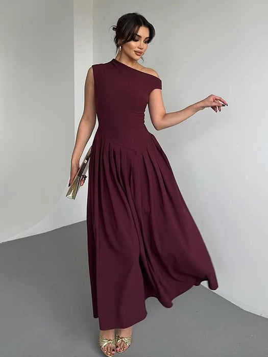 Maxi Dress – Pleated Patchwork Elegance - Samanta Factory