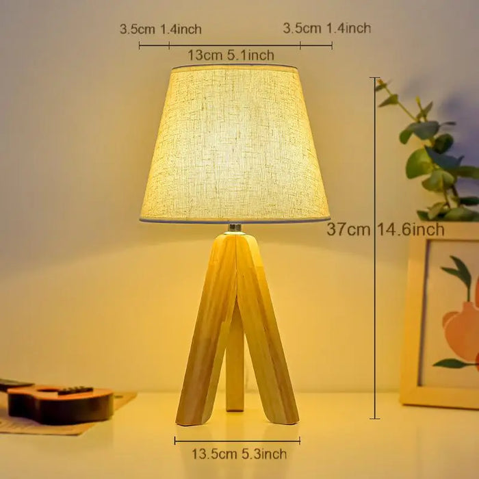 Wooden Tripod Floor Lamp – Hand-Knitted Fabric Shade with E26 Dimmable LED