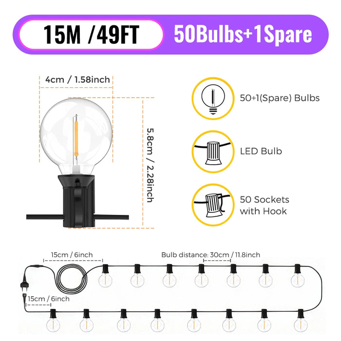 LED Globe String Lights – Shatterproof & Waterproof Outdoor Lighting - Samanta Factory
