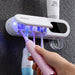 Modern wall-mounted toothbrush holder with 4 magnetic cups, built-in toothpaste dispenser, and LED display showing time and temperature