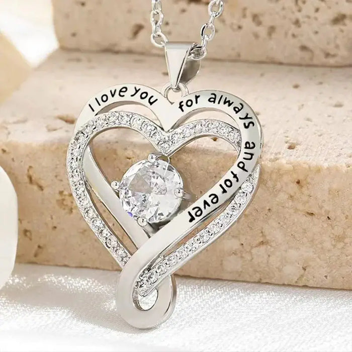Double Layer Heart Necklace – Romantic Gift with Wooden Box SF