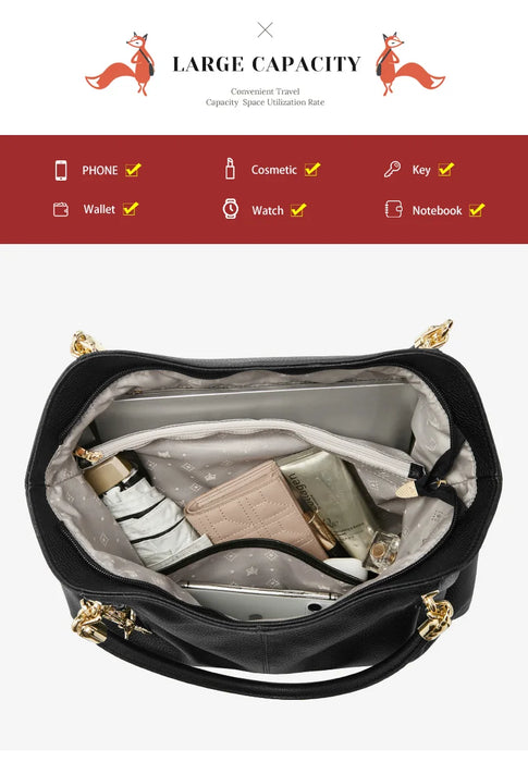 Genuine Leather Shoulder Bag – Elegant Casual Tote with Beading & Sequins for Women - Samanta Factory