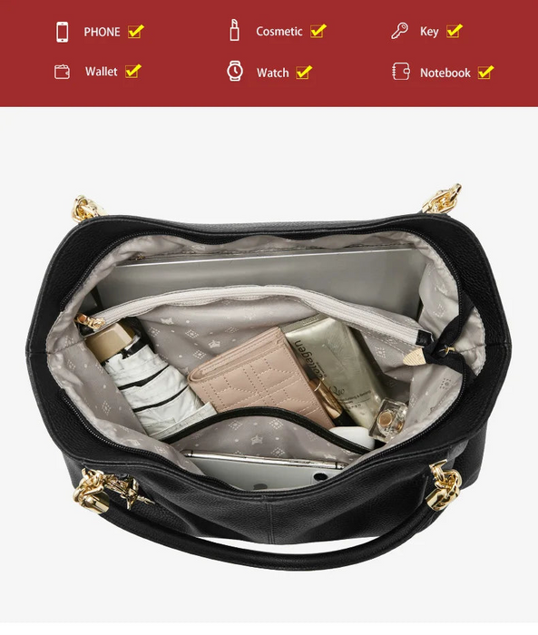 Genuine Leather Shoulder Bag – Elegant Casual Tote with Beading & Sequins for Women - Samanta Factory