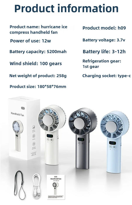 Portable Ice Cooling Handheld Fan – 5200mAh USB Rechargeable High-Speed Mini Fan Sf