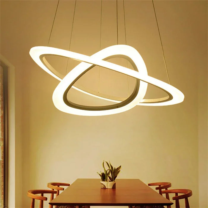 Art Deco Pendant Light – White Acrylic & Iron Chandelier with Remote Control - Samanta Factory