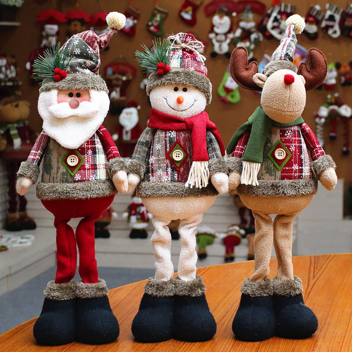 Christmas Plush Ornaments – Stretchable Long-Leg Santa, Snowman & Moose