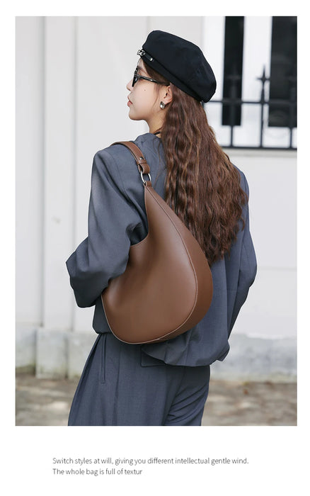 Half-Moon Shoulder Bag – Soft Versatile Leather Handbag for Women - Samanta Factory
