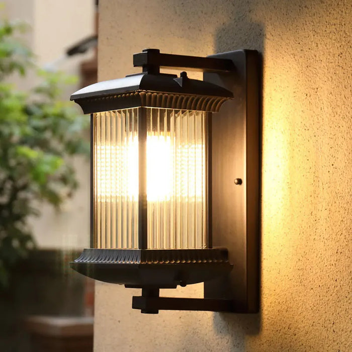 Vintage Wall Lamp – Brown Aluminum & Glass Sconce for Indoor & Outdoor Spaces