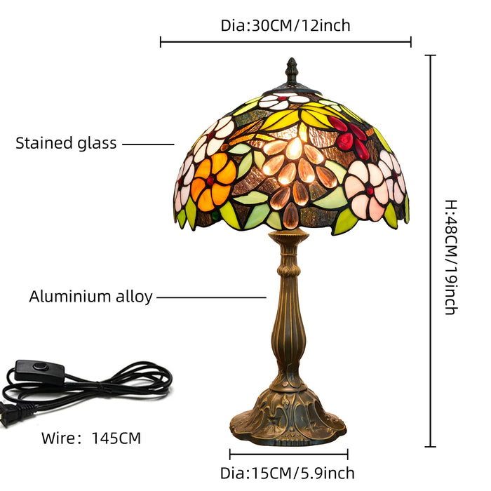 Tiffany Style Table Lamp – Handcrafted Stained Glass with Vintage Metal Base - Samanta Factory