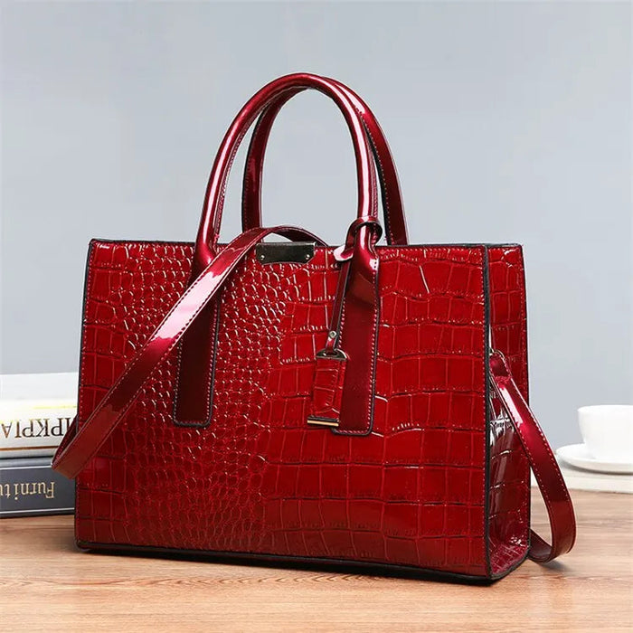 Luxury Crocodile Pattern Handbag – Large Capacity Vintage Women’s Leather Tote Shoulder Bag SF