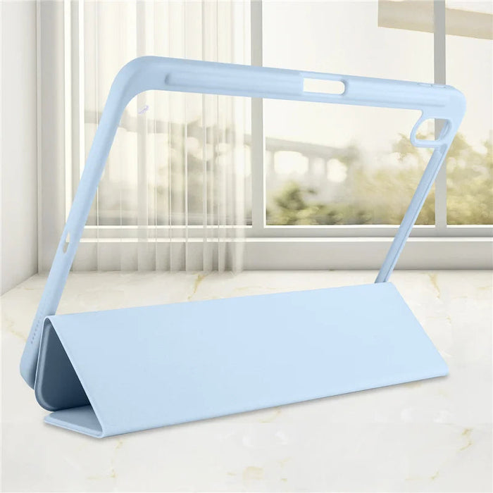 iPad Case with Pen Holder – Trifold PU Leather & Clear Acrylic Hard Back Stand Cover SF