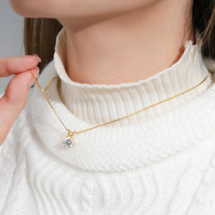 Moissanite Pendant Necklace – D-Color Round Solitaire
