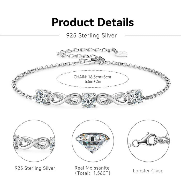 925 Sterling Silver Bracelet – D-Color Moissanite, Certified Fine Jewelry