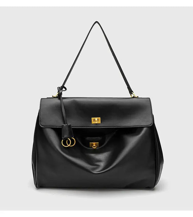 Microfiber Leather Shoulder Bag – Large Square with Lock SF