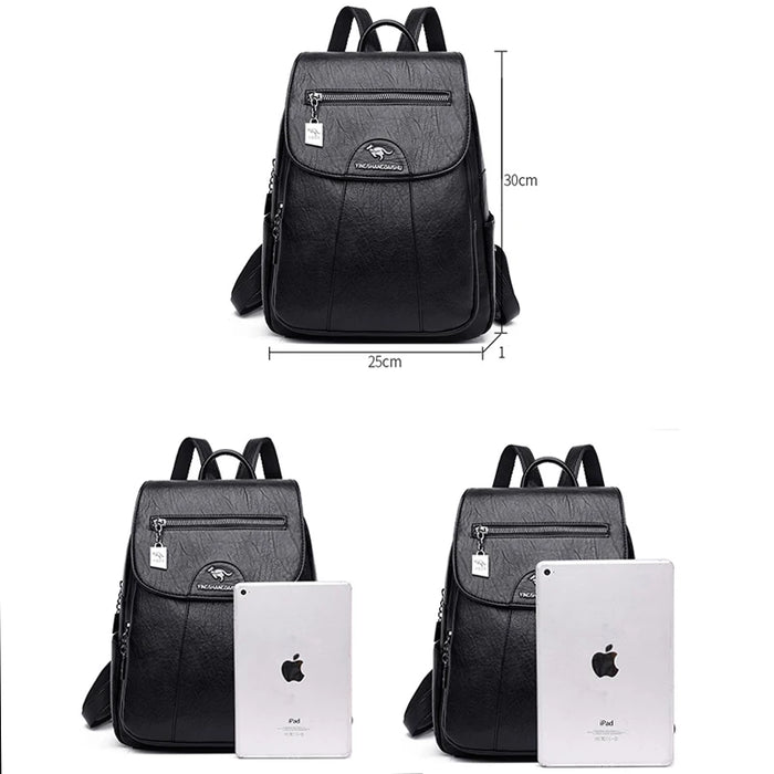High-Quality Leather Backpack for Women – Large Capacity Travel & School Bag, Fashionable Mochila Shoulder Bag - Samanta Factory
