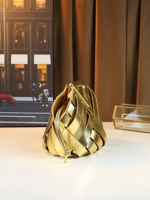 Woven Design Women Handbag, Tote Basket Bag, High-End Niche Inverted Triangle Shaped Fashion Commuter Bag, Casual Style SF