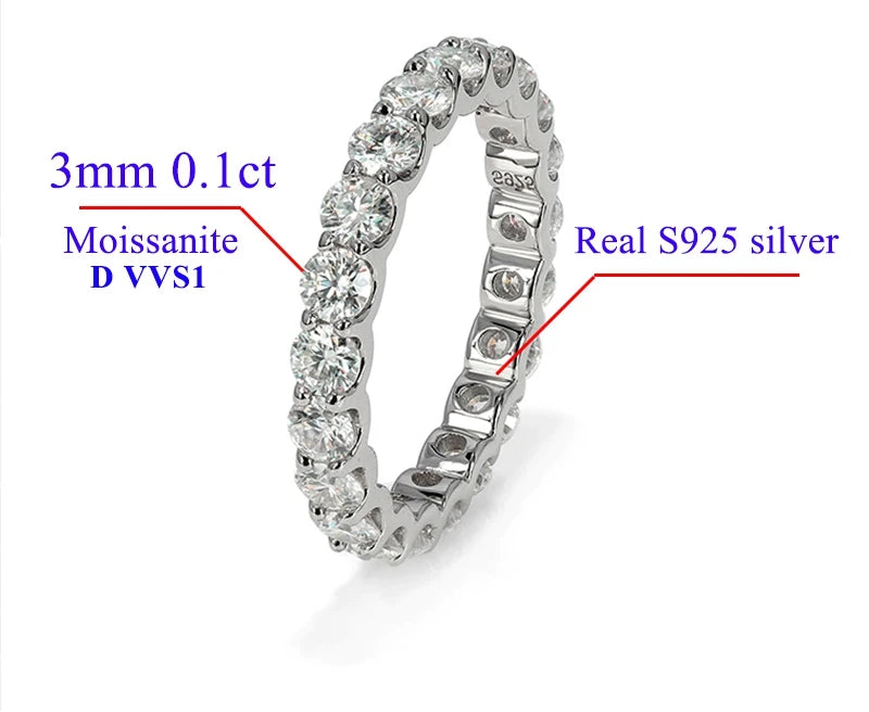 Moissanite Eternity Ring – 2mm D VVS Sterling Silver