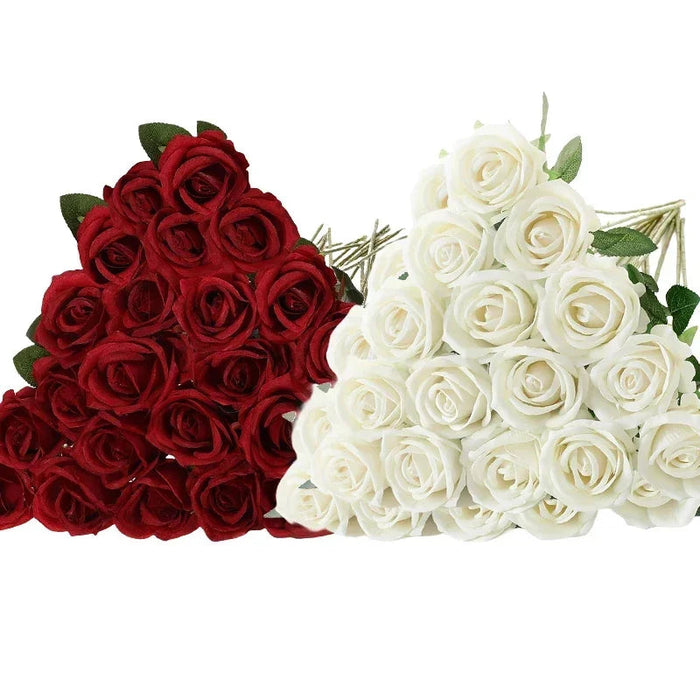 Velvet Artificial Roses – Real Touch 50PCS Bouquet for DIY & Decor Samanta Factory