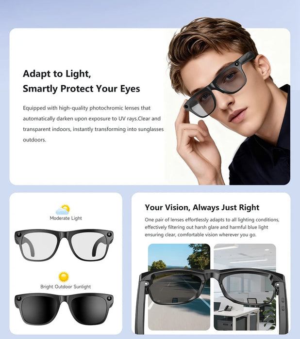AI Smart Glasses with 6K Camera & Translation – Bluetooth Calling Music Photochromic Eyewear SF