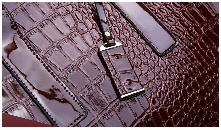 Luxury Crocodile Pattern Handbag – Large Capacity Vintage Women’s Leather Tote Shoulder Bag SF
