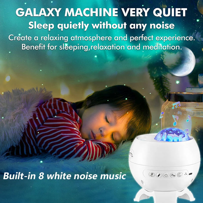 Galaxy Light Projector – 360° Dream Aurora Star & Moon Lamp with Bluetooth, White Noise & Rechargeable Battery