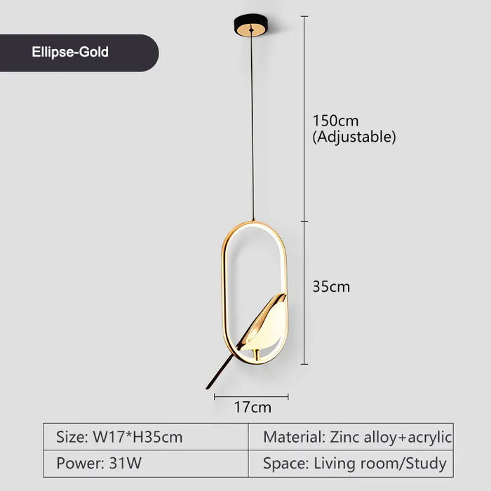 Bird Pendant Light – Modern Gold & Silver Hanging Lamp with Rotatable Magpie Design