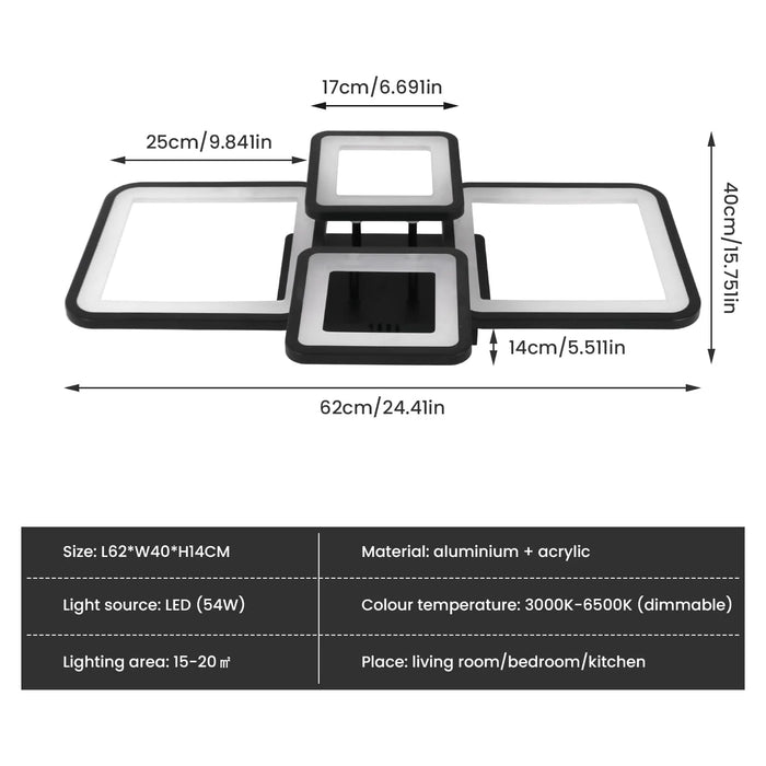 Modern LED Ceiling Light – 54W Dimmable Fixture with Remote for Dining Room & Foyer