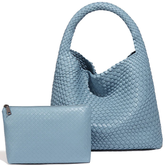 Women’s Woven PU Leather Tote Bag – Soft Handcrafted Shoulder Bag