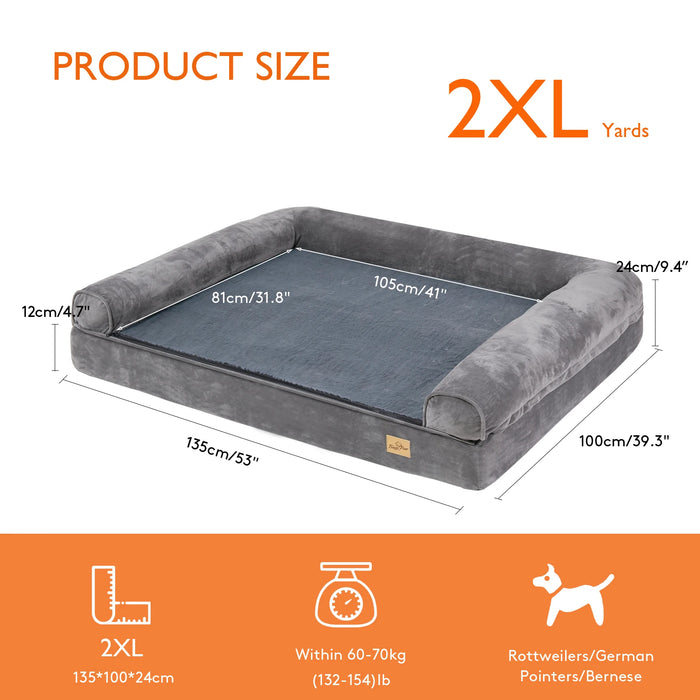Orthopedic Dog Sofa Bed – Extra-Thick Foam Base with Washable Plush Cover & Bolster Support