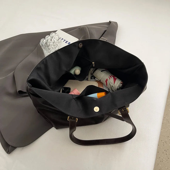 Vintage PU Leather Shoulder Tote – Soft Casual Bag with Lock Closure - Samanta Factory