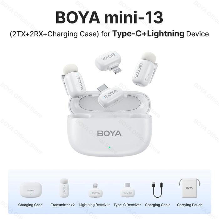 BOYA Mini Wireless Microphone – 2.4GHz Lavalier Mic with Charging Case for iPhone & Android