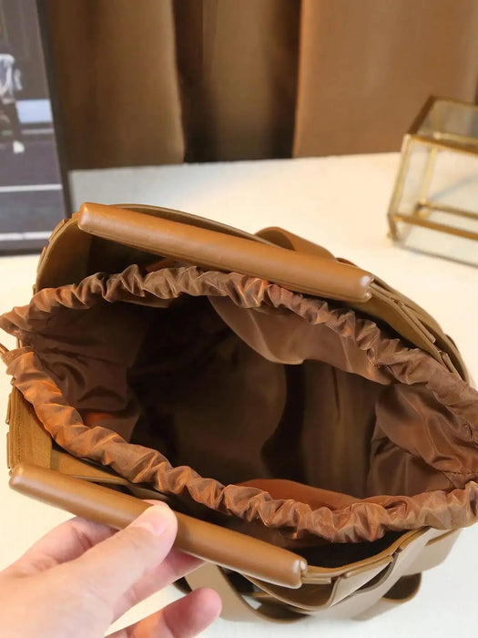 Woven Design Women Handbag, Tote Basket Bag, High-End Niche Inverted Triangle Shaped Fashion Commuter Bag, Casual Style SF