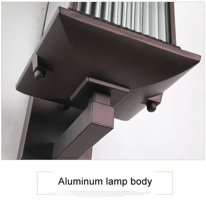 Vintage Wall Lamp – Brown Aluminum & Glass Sconce for Indoor & Outdoor Spaces