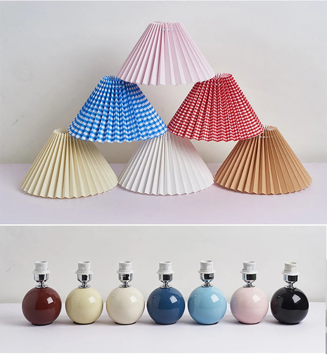 Korean Table Lamp – Vintage Pleated Fabric Shade with Ceramic Base