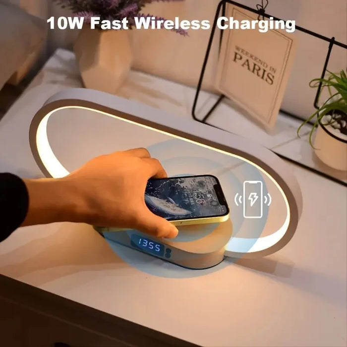 Dimmable LED Bedside Lamp – Touch Control with Wireless Charging & Clock Display - Samanta Factory