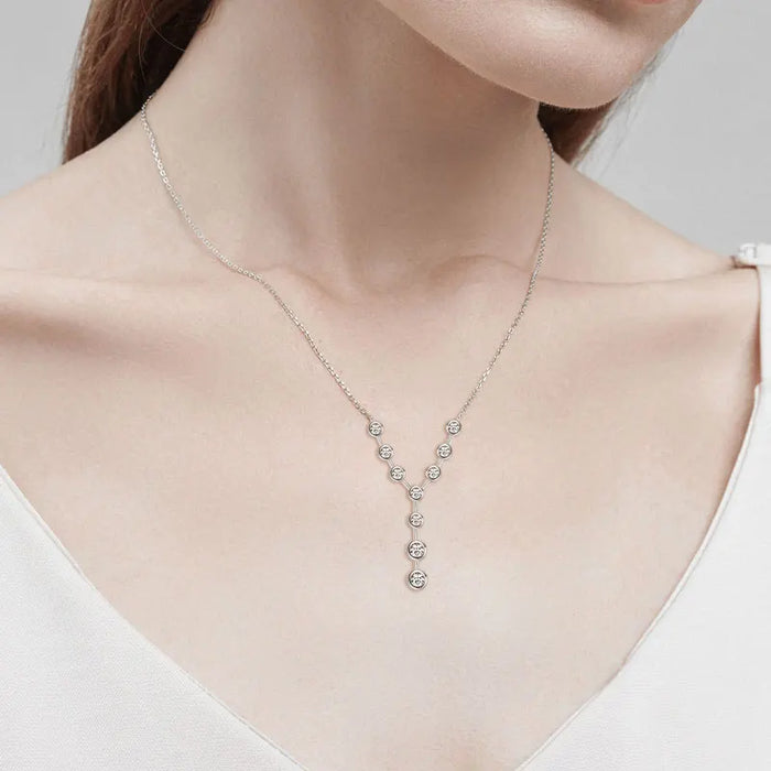 925 Sterling Silver Moissanite Y-Shaped Pendant Necklace