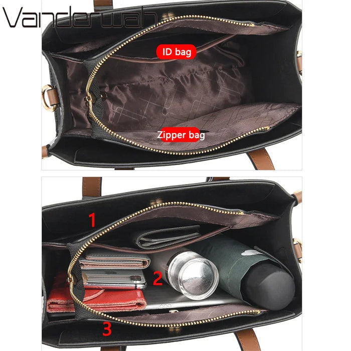 Women’s Leather Handbag – Vintage Casual Tote with Zipper & Hasp Closure - Samanta Factory