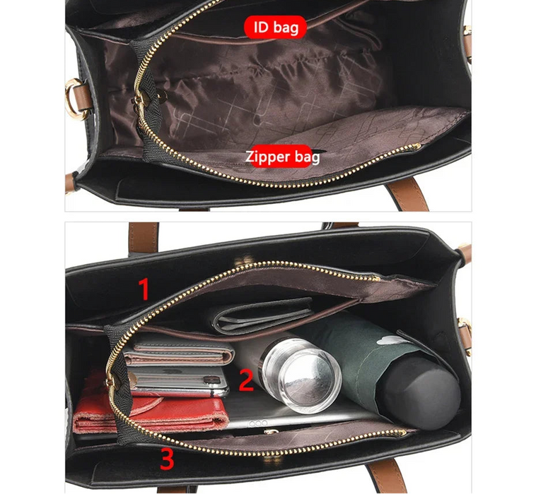 Women’s Leather Handbag – Vintage Casual Tote with Zipper & Hasp Closure - Samanta Factory