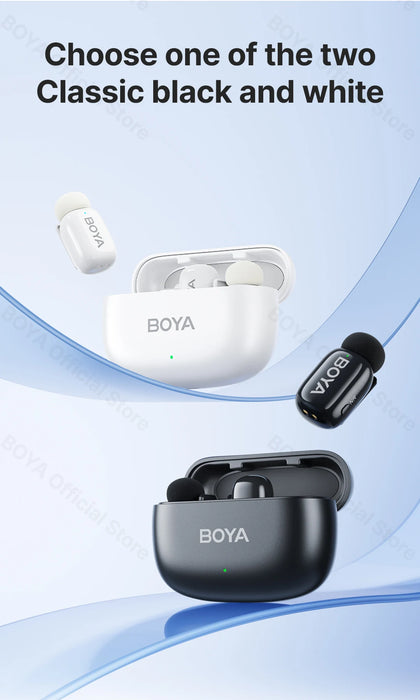 BOYA Mini Wireless Microphone – 2.4GHz Lavalier Mic with Charging Case for iPhone & Android
